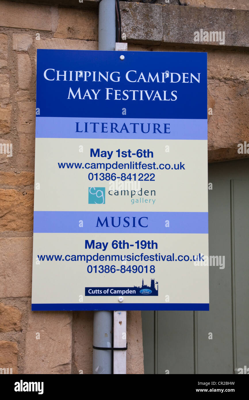 Segno pubblicità Chipping Campden può Festival per la letteratura e la musica Foto Stock