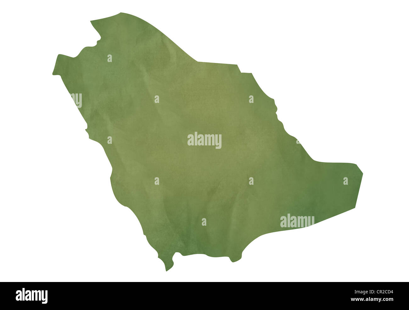 Vecchia mappa verde dell'Arabia Saudita nella trama della carta verde, isolato su sfondo bianco. Foto Stock