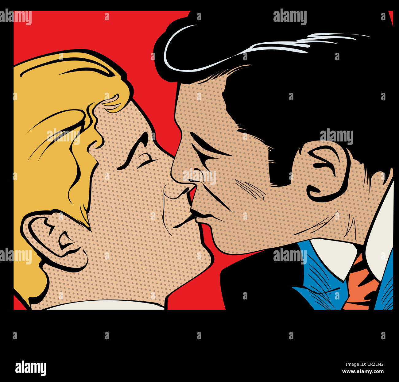 La Pop art coppia gay kissing, lo stile comico graphic Foto Stock