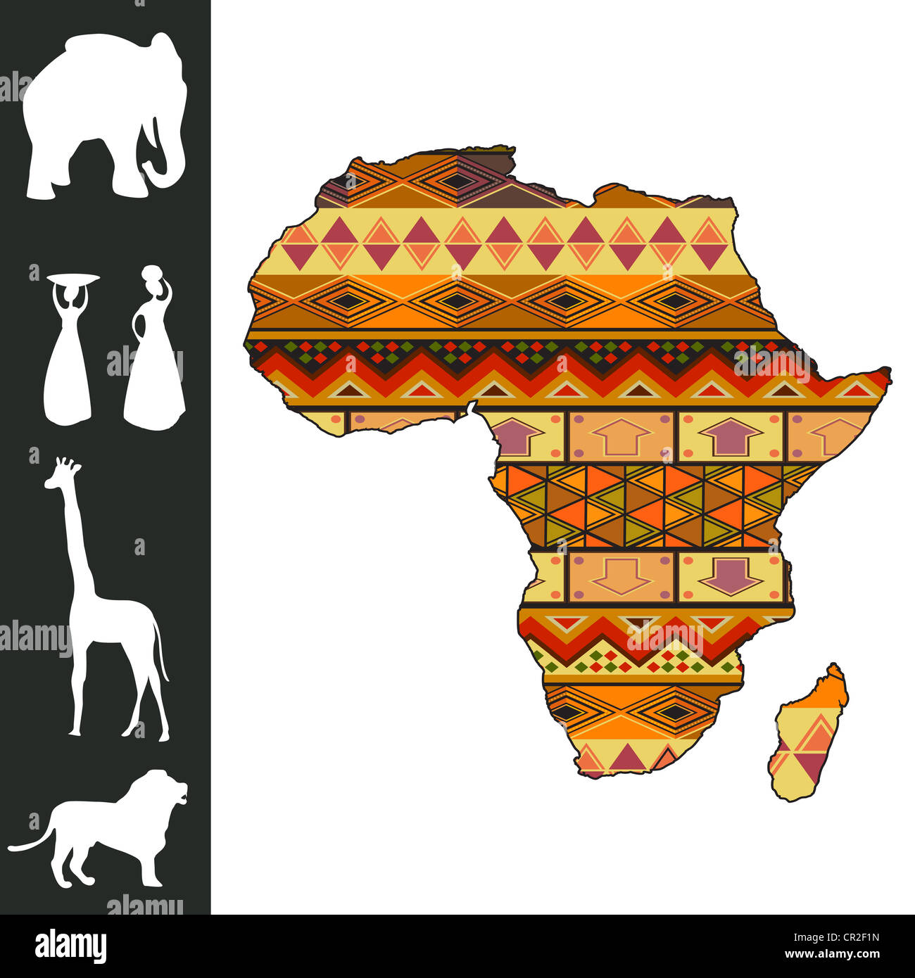 Mappa di Africa con motivo decorativo e silhouette collection Foto Stock
