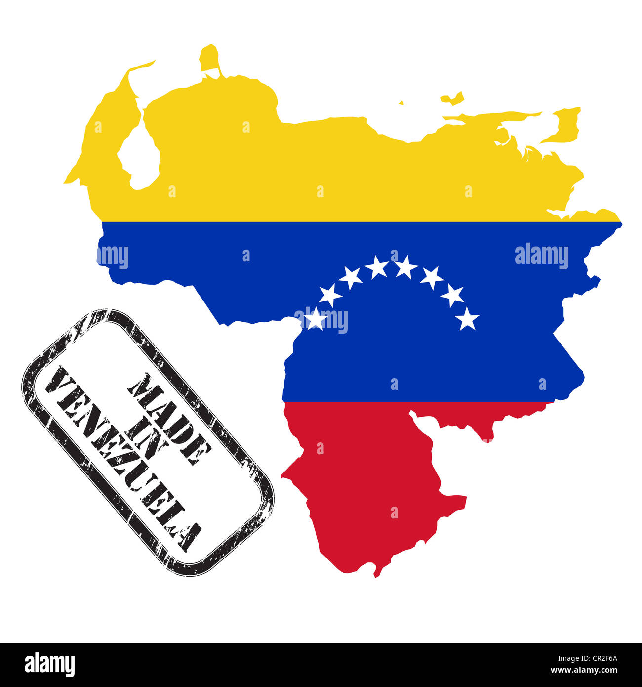 Realizzato in Venezuela, timbro, mappa e bandiera di contro white Foto Stock