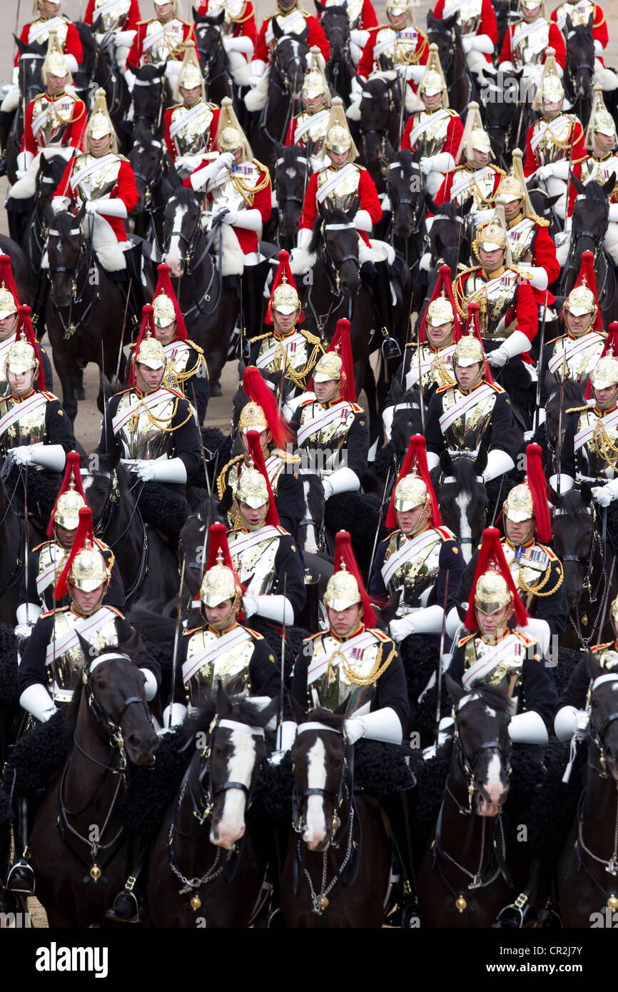 Trooping il colore 2012 Blues e Royals della cavalleria della famiglia, la Sfilata delle Guardie a Cavallo, London, Regno Unito Foto Stock
