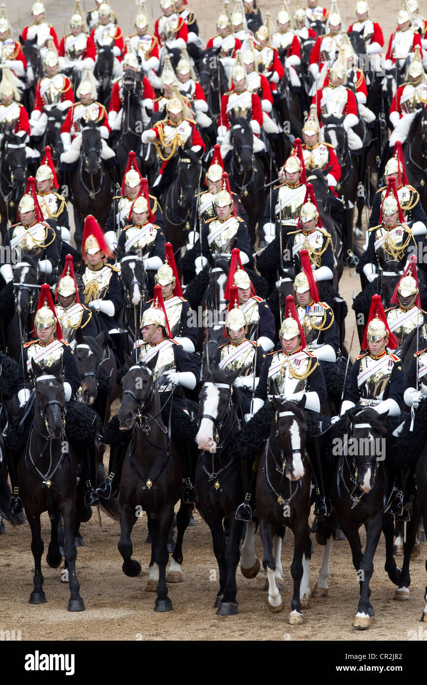 Trooping il colore 2012 Blues e Royals della cavalleria della famiglia, la Sfilata delle Guardie a Cavallo, London, Regno Unito Foto Stock