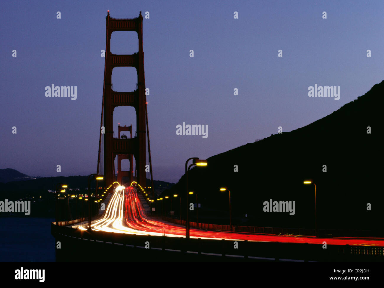 Golden Gate Bridge di notte dal Marin Country Side, CA 1987 Foto Stock