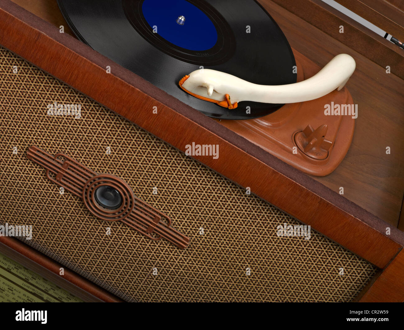 Vintage radio-grammofono con un grammofono registrare Foto Stock