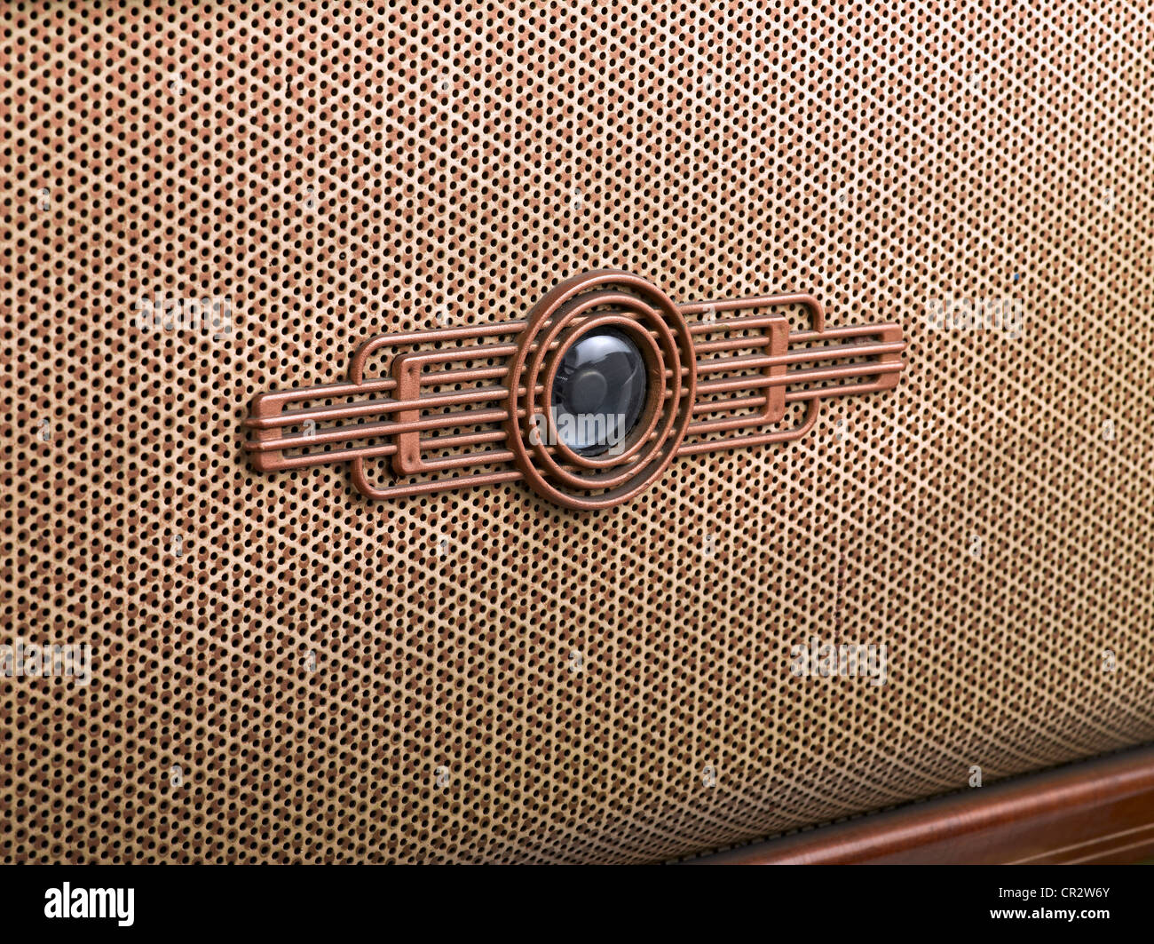 Decorativi pannello anteriore di una vecchia radio, primo piano Foto Stock