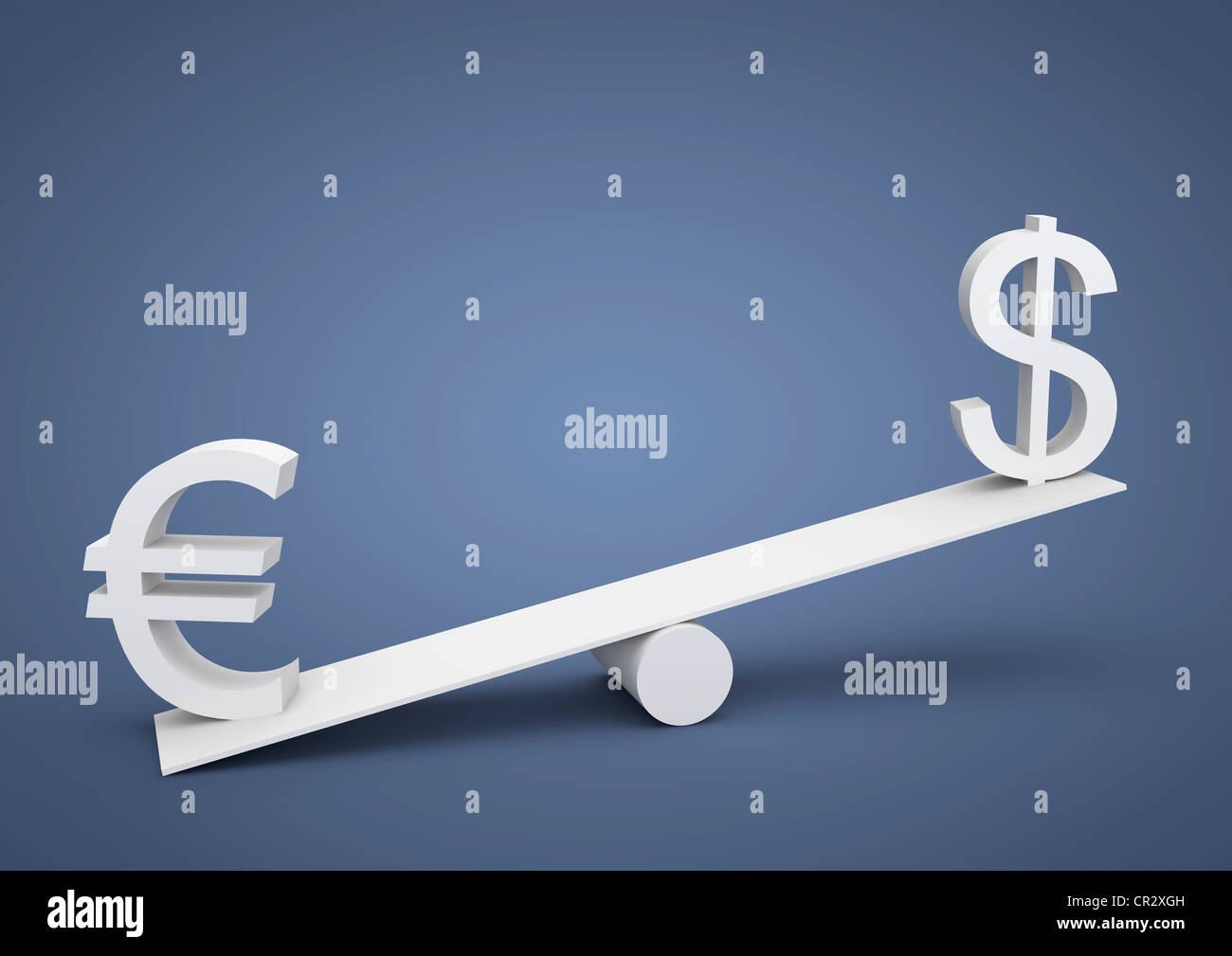 Altalena fuori di equilibrio, l'euro è più pesante rispetto al dollaro statunitense, la valuta, immagine simbolica di squilibrio, la posizione dominante Foto Stock