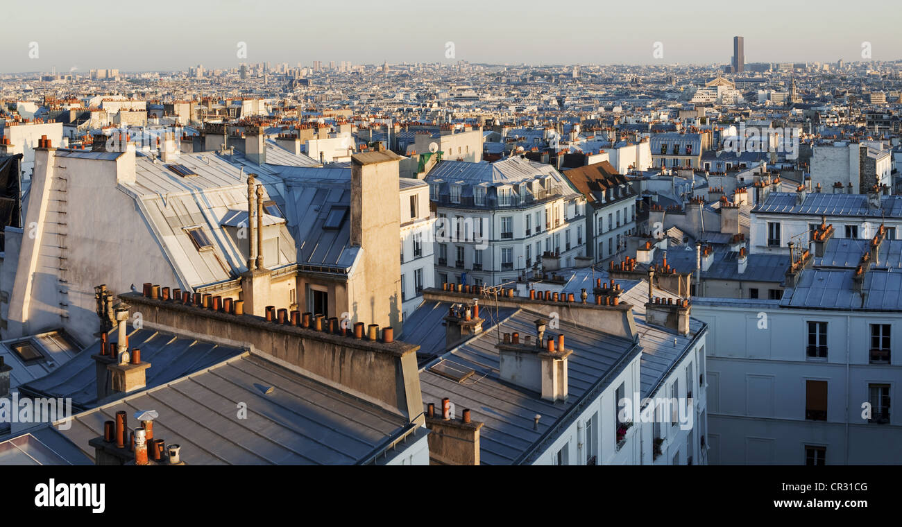 Francia, Parigi, Montmartre e vista sui tetti della città Foto Stock