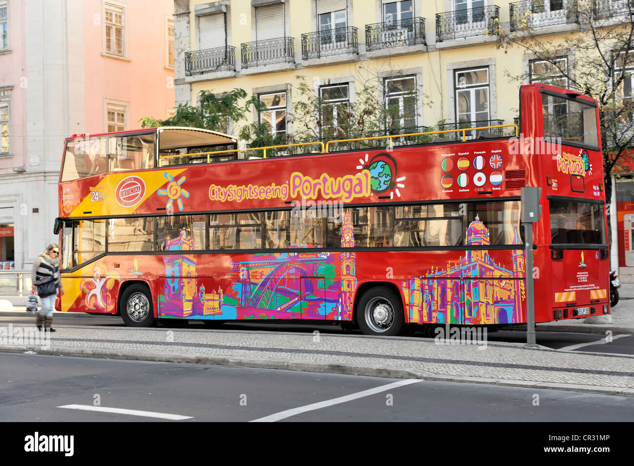 Visite guidate della città, Citysightseeing bus, per visite turistiche, Lisbona, Portogallo, Europa Foto Stock