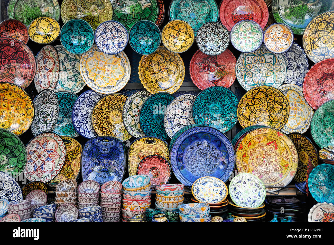 Ceramiche, Souk, Medina, centro storico, Chefchaouen, Marocco settentrionale, Marocco, Africa Foto Stock