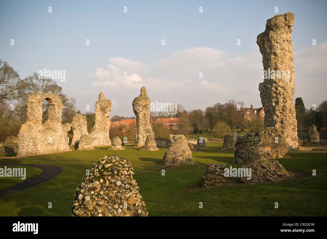 Le rovine dell'Abbazia di Bury St Edmunds, Suffolk, Regno Unito Foto Stock