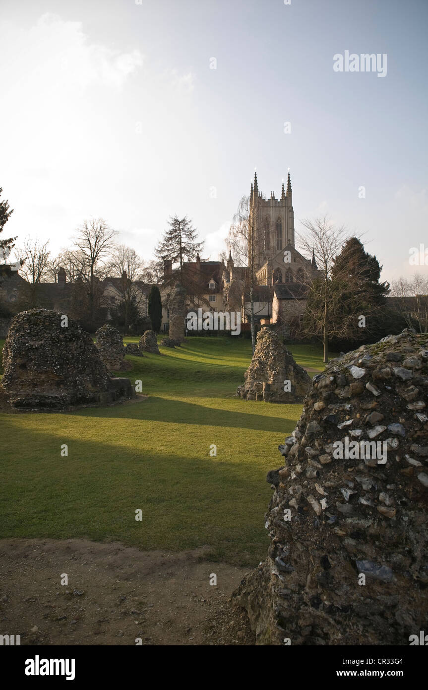 Le rovine dell'Abbazia di Bury St Edmunds, Suffolk, Regno Unito Foto Stock