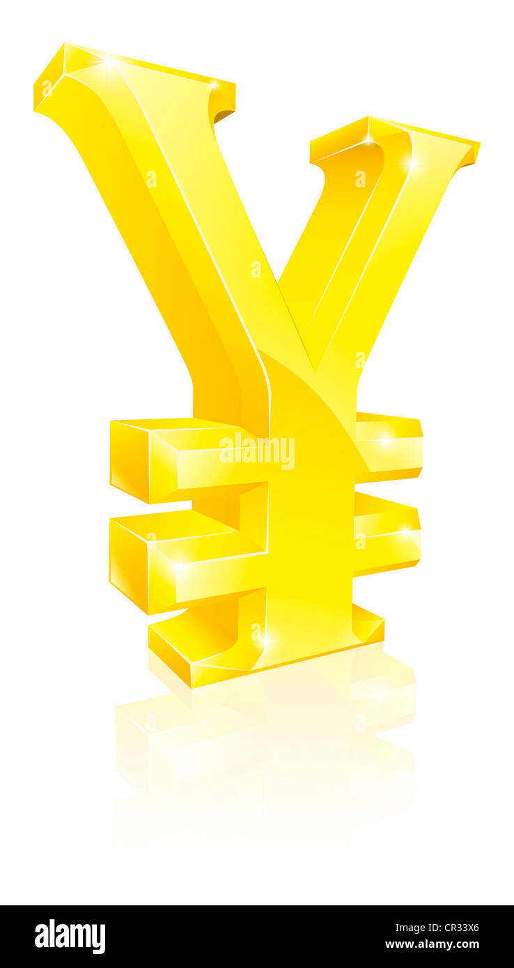 Illustrazione di un grande oro luccicante Yen simbolo della valuta Foto Stock