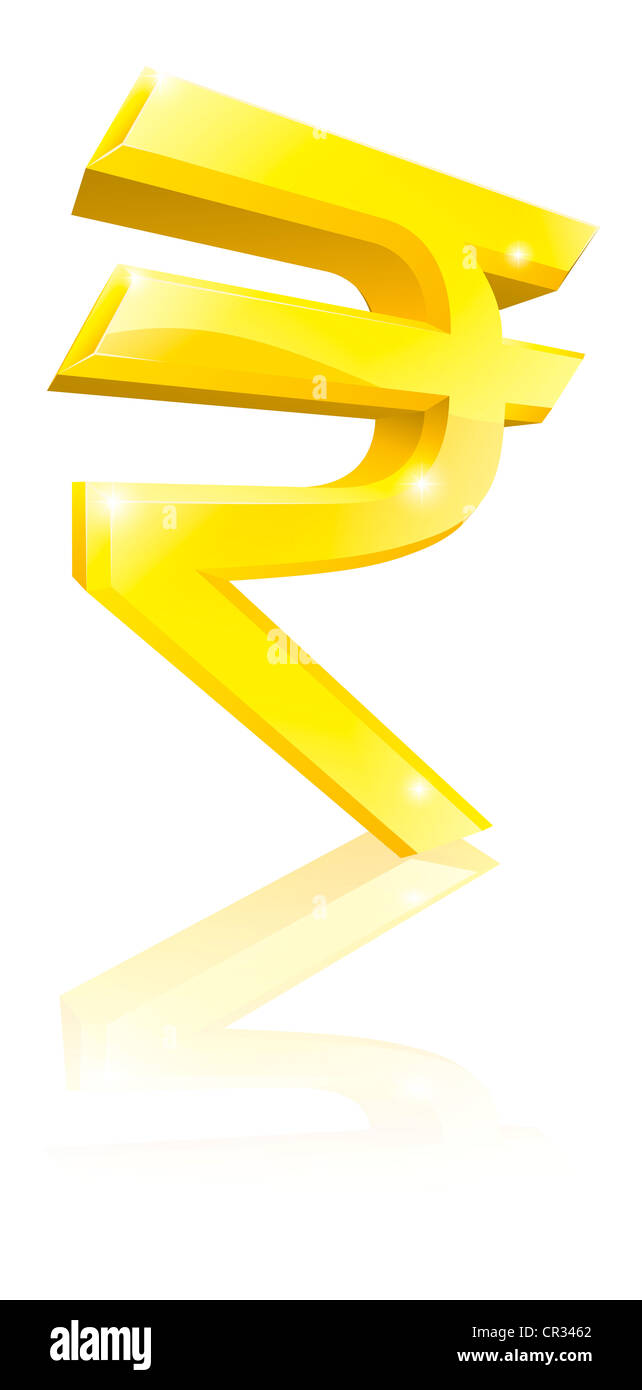 Illustrazione di un grande oro luccicante rupia simbolo della valuta Foto Stock