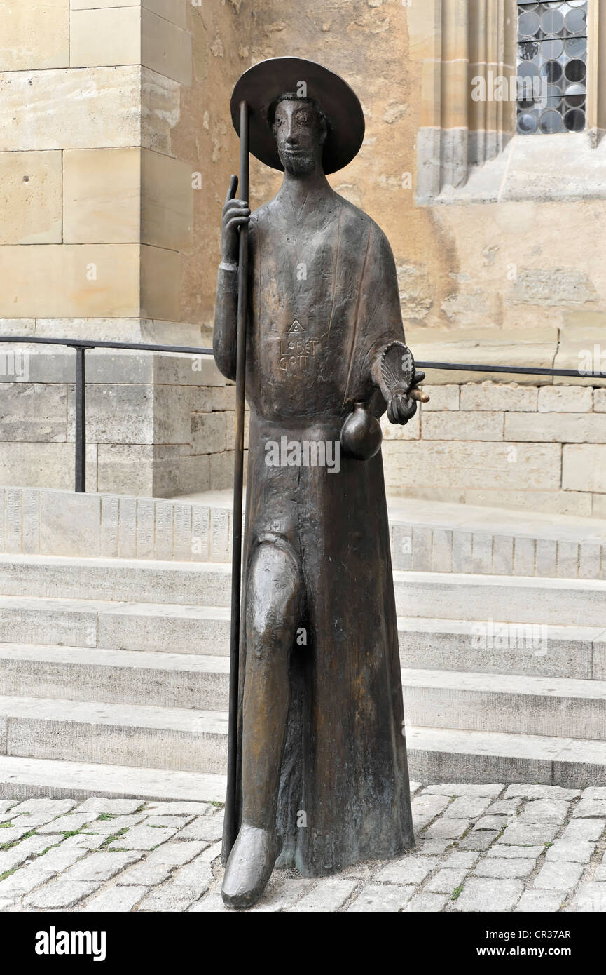 Modo di San Giacomo statua vicino l'ingresso alla chiesa di St James Church, San Jakobs-Kirche, Rothenburg ob der Tauber, Bavaria Foto Stock