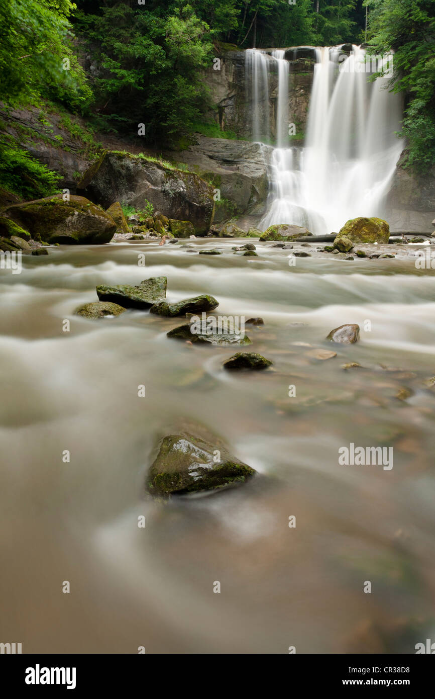 Cascata Hoechfall vicino Teufen nella regione Appenzell, flusso Rotbach scende di circa venti metri, Appenzello esterno o esterna Foto Stock