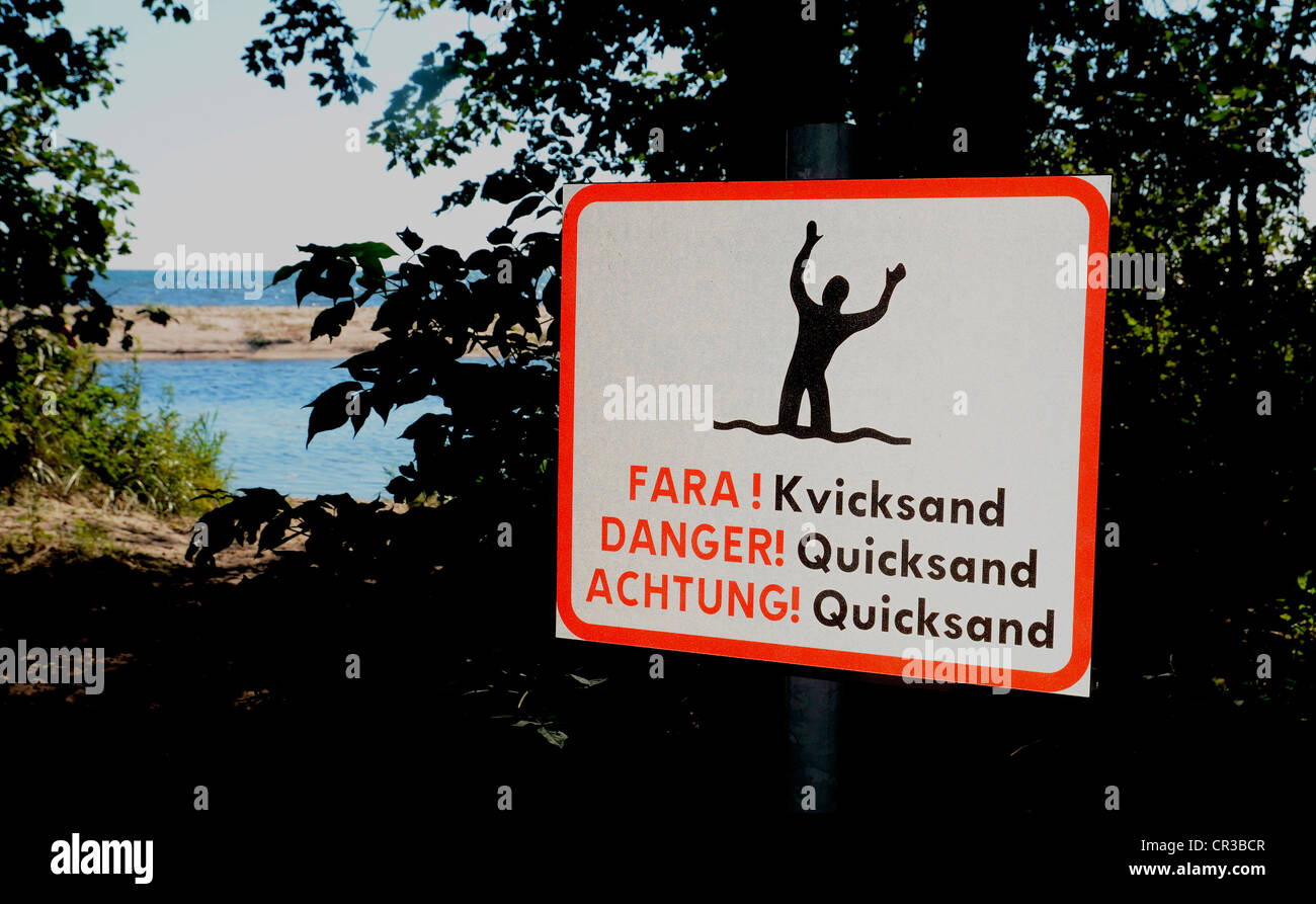 Quicksand cartello segnaletico, Ystad, Skåne, Svezia, Europa Foto Stock