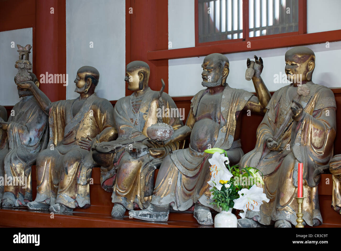 Giappone, Isola di Kyushu, Regione di Kyushu, di Nagasaki, Tempio buddista Shofukuji di influenza cinese, statue Foto Stock