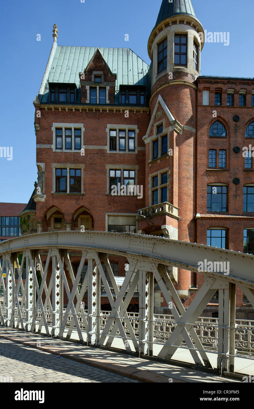 Ponte Neuerwegsbruecke, Speicherstadt di Amburgo, Germania, Europa Foto Stock