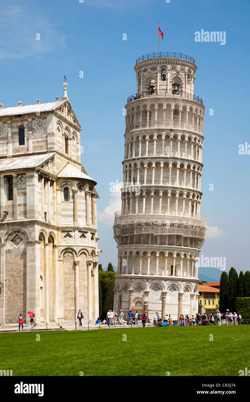 Torre pendente di Pisa nel Campo dei Miracoli, Pisa, Toscana, Italia, Europa Foto Stock