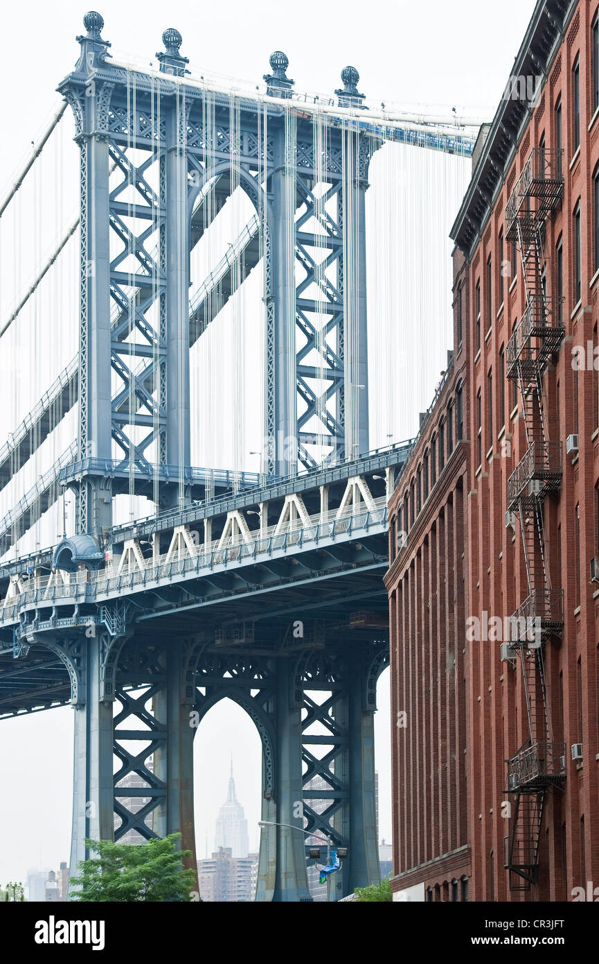 Manhattan Bridge, Brooklyn Heights, Brooklyn, New York, Stati Uniti d'America Foto Stock