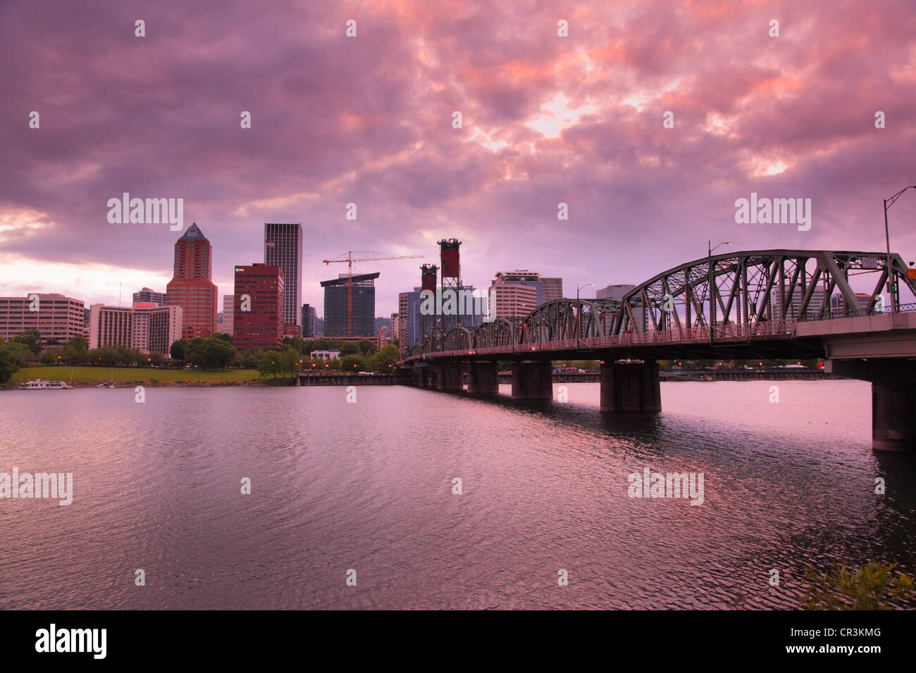 Portland Oregon skyline al tramonto Foto Stock