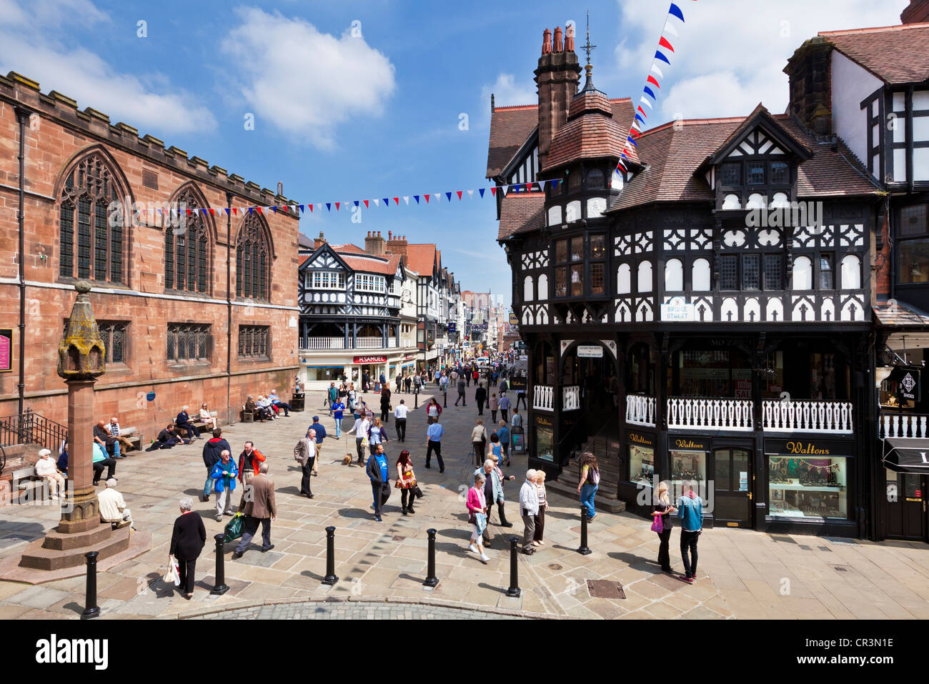 Chester righe coperta era medievale passerelle di Chester Cheshire England Regno Unito GB EU Europe Foto Stock