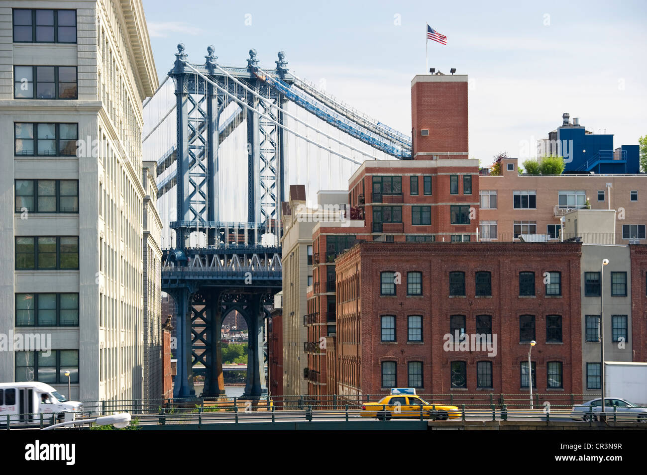 Manhattan Bridge, Brooklyn Heights, New York, Stati Uniti d'America Foto Stock