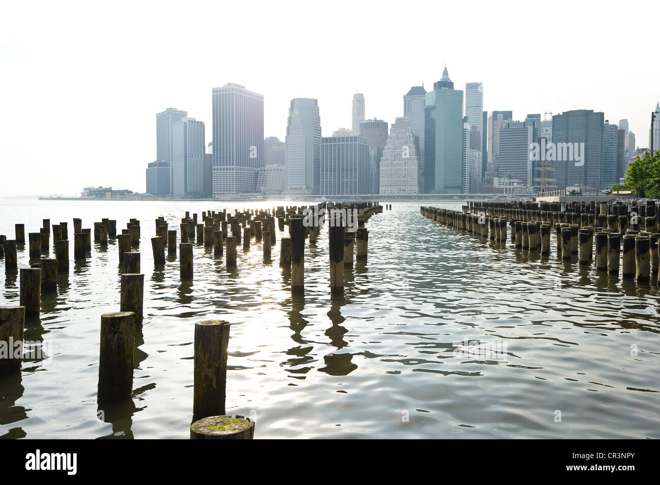 Skyline di Manhattan e Brooklyn Heights, New York, Stati Uniti d'America Foto Stock