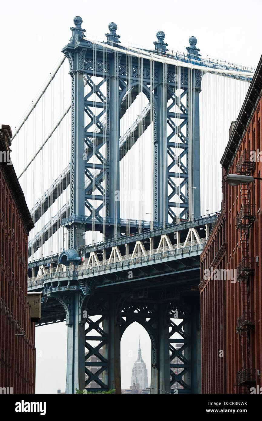 Manhattan Bridge, Brooklyn Heights, New York, USA, America Foto Stock