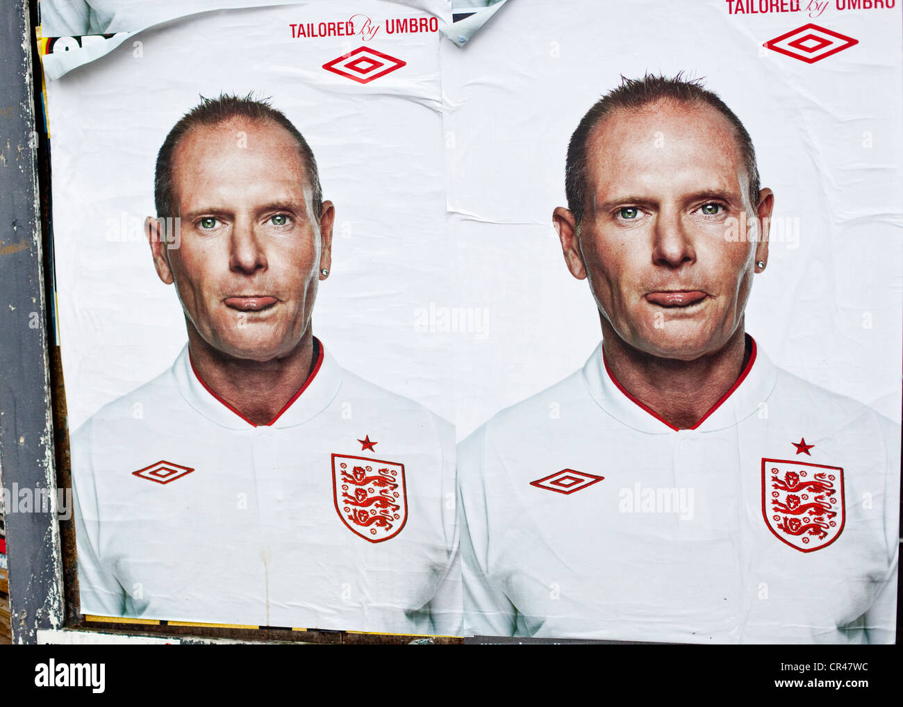 Poster di Paul Gascoigne Umbro dell annuncio per il supporto al team inglese all'Euro 2012, Londra, Inghilterra, Regno Unito Foto Stock