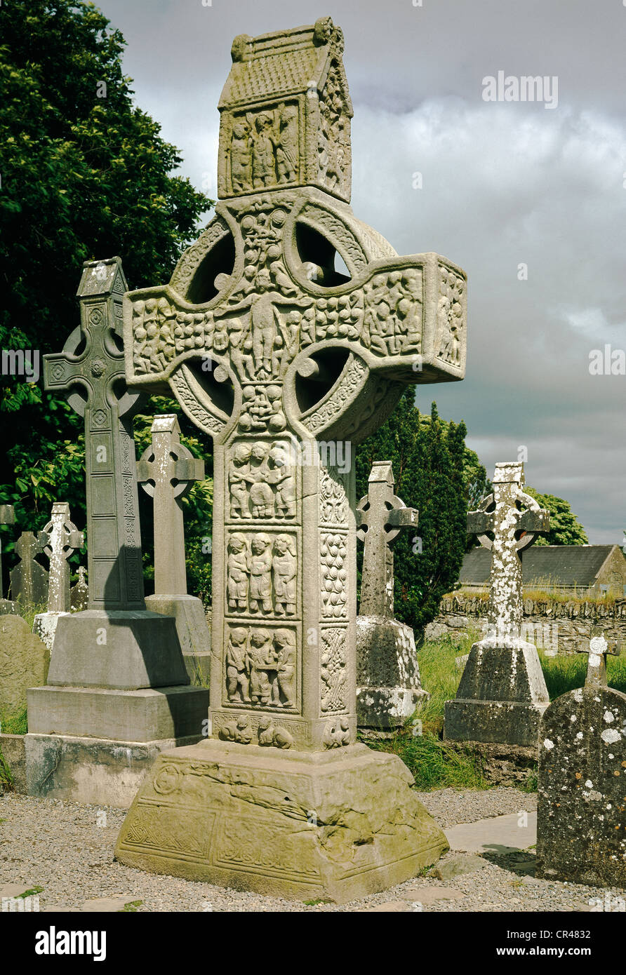 Croce irlandese, Monasterboice, nella contea di Louth, Repubblica di Irlanda, Europa Foto Stock