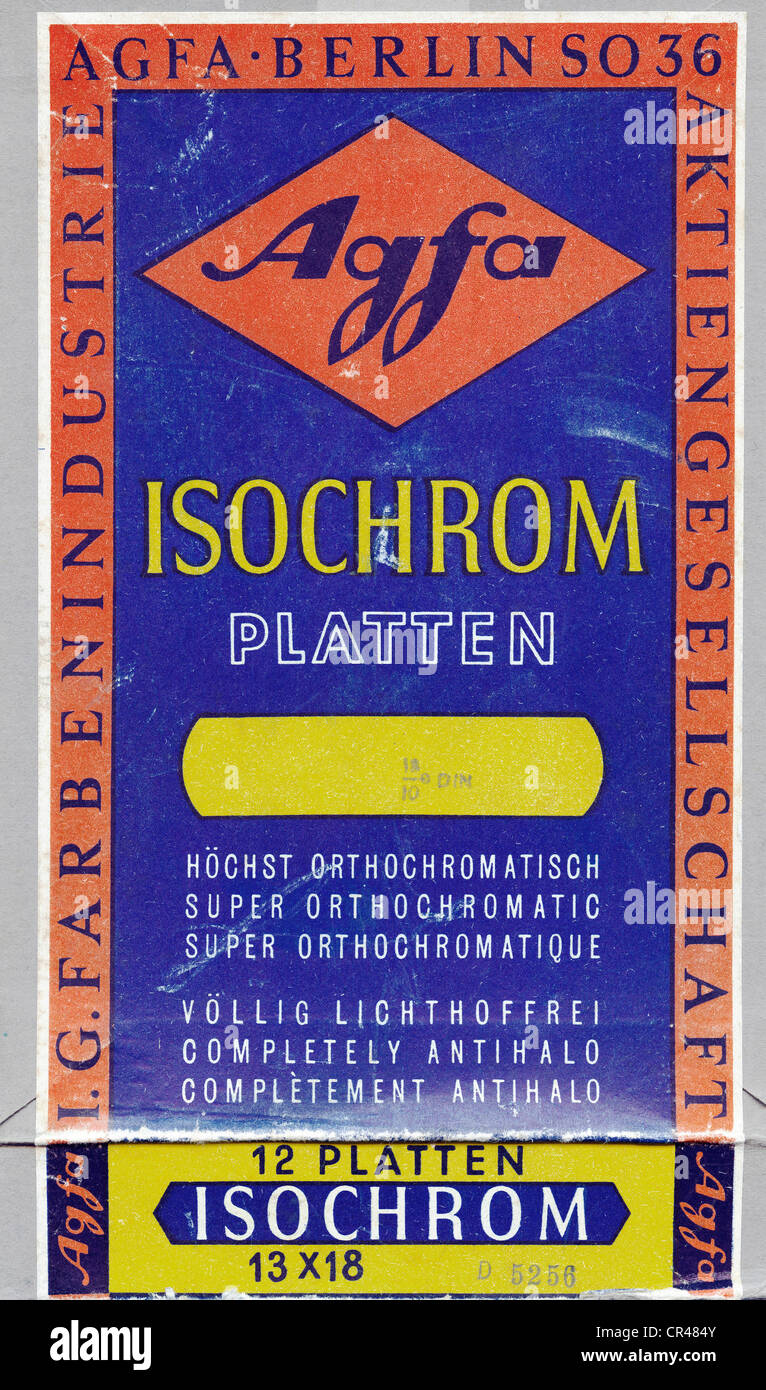 Casella di Agfa Isochrom lastre fotografiche, prima del 1945 Foto Stock
