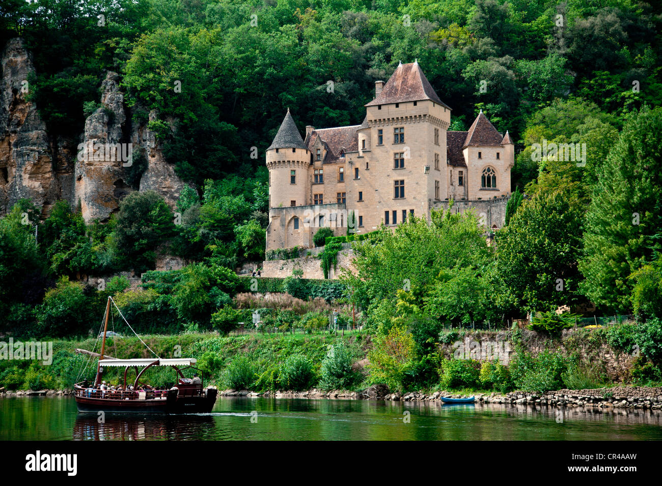 Château de La Malartrie Castello, La Roque-Gageac village, fiume Dordogne, Valle della Dordogna, Aquitania, in Francia, in Europa Foto Stock