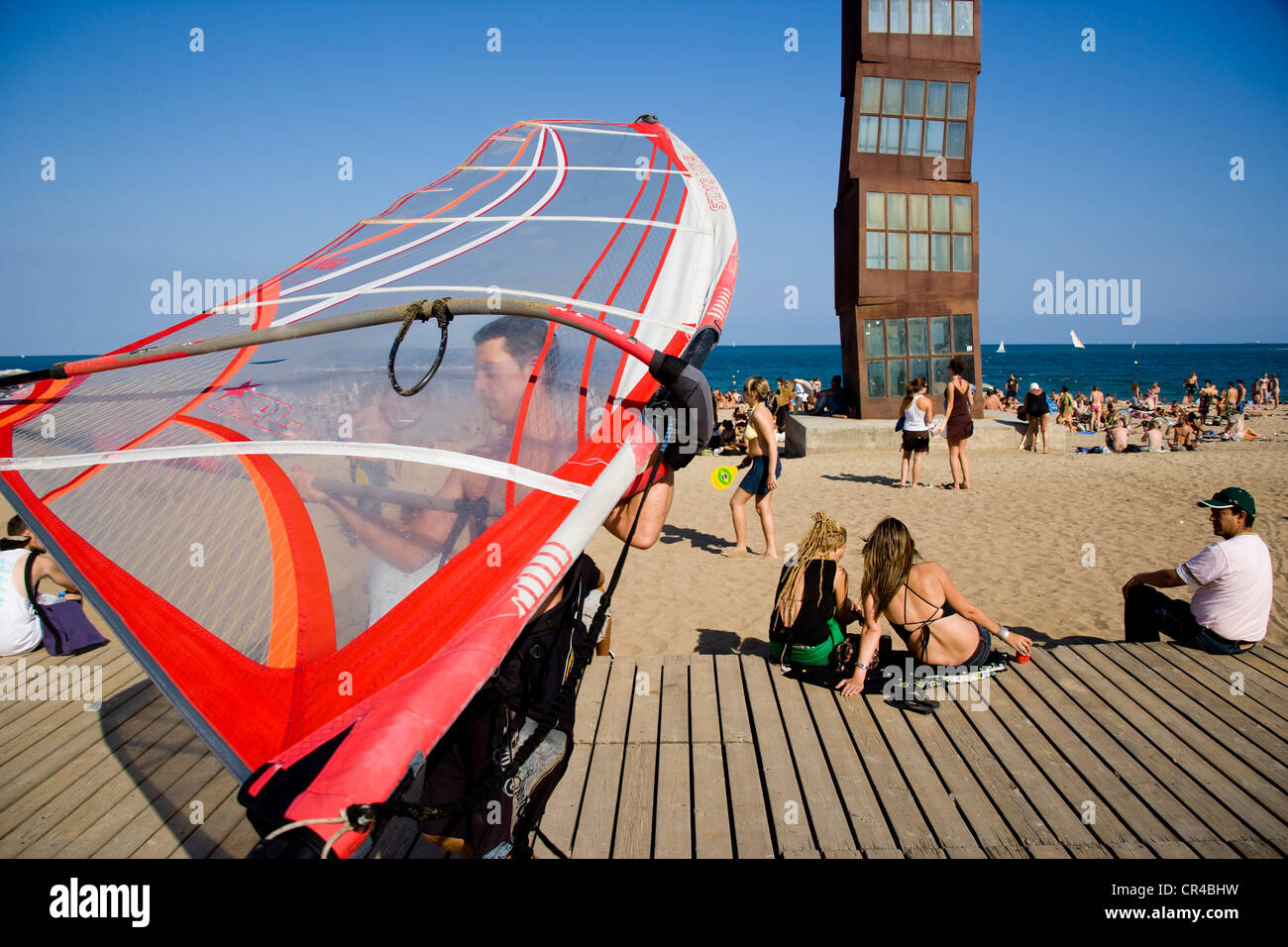 L'Estel Ferit, feriti Star, scultura da Rebecca Horn, sulla spiaggia di Barceloneta, Barcellona, in Catalogna, Spagna, Europa Foto Stock