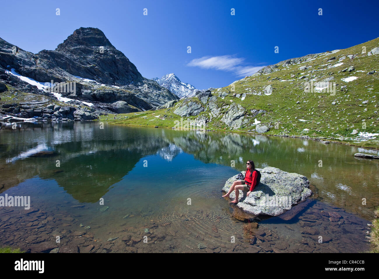 Francia Méribel Savoie Parc National de la Vanoise National Park de la Vanoise Mont Coua lago 2660m dominato da Grand Mont Coua Foto Stock