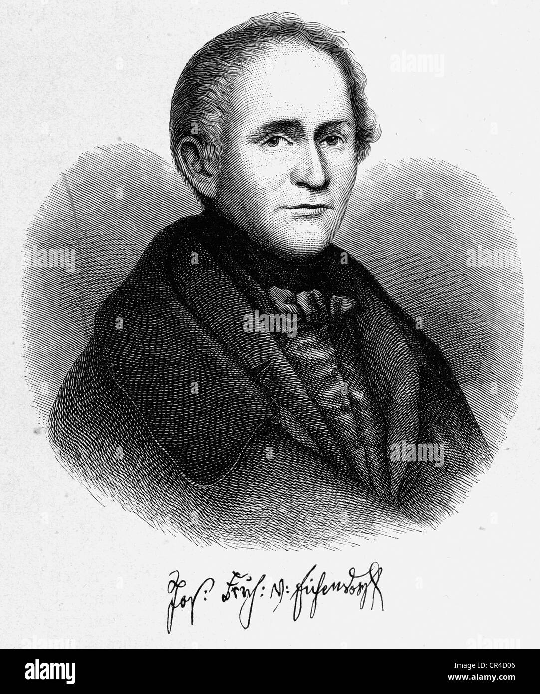 Joseph Karl Benedikt Freiherr von Eichendorff (1788 - 1857), poeta, scrittore, acciaio incisione, prima del 1880 Foto Stock