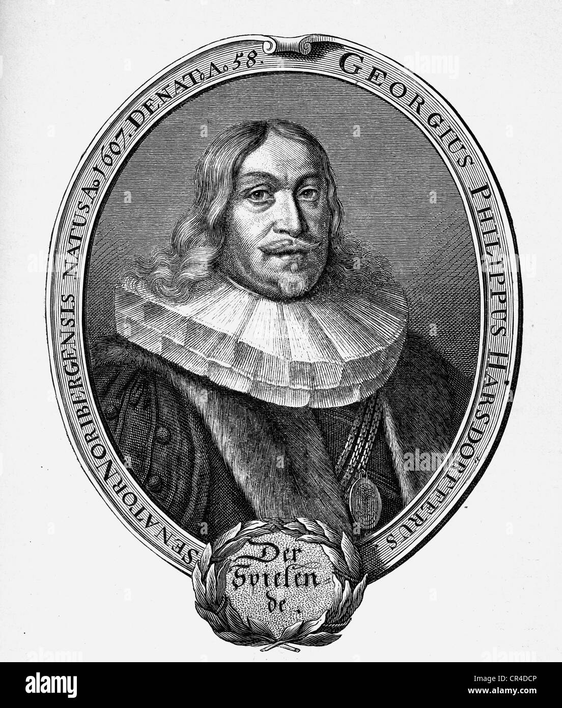 Georg Philipp Harsdoerffer (1607-1659), consigliere di Norimberga, ha inventato il "Imbuto di Norimberga" Foto Stock Georg Philipp Harsdoerffer (1607-1659), consigliere di Norimberga, ha inventato il "Imbuto di Norimberga" Foto Stock