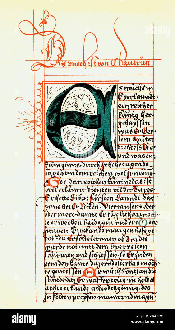 La canzone di Kudrun o Gudrun, script da Ambras, 16. Secolo, originale scritto 1230-1240 Foto Stock