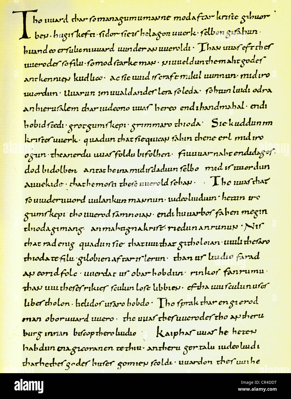 Heliand, scritto circa 830, originale, Bayerische Staatsbibliothek Monaco di Baviera library Foto Stock