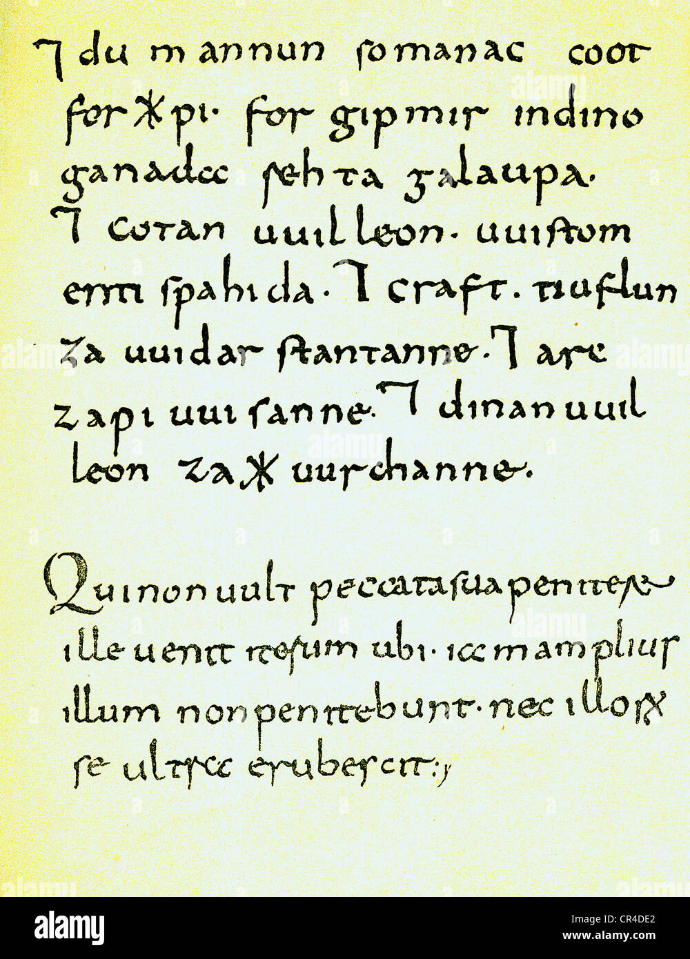 Preghiera di Wessobrunn, scritto circa 790, originale, Bayerische Staatsbibliothek Monaco di Baviera library Foto Stock