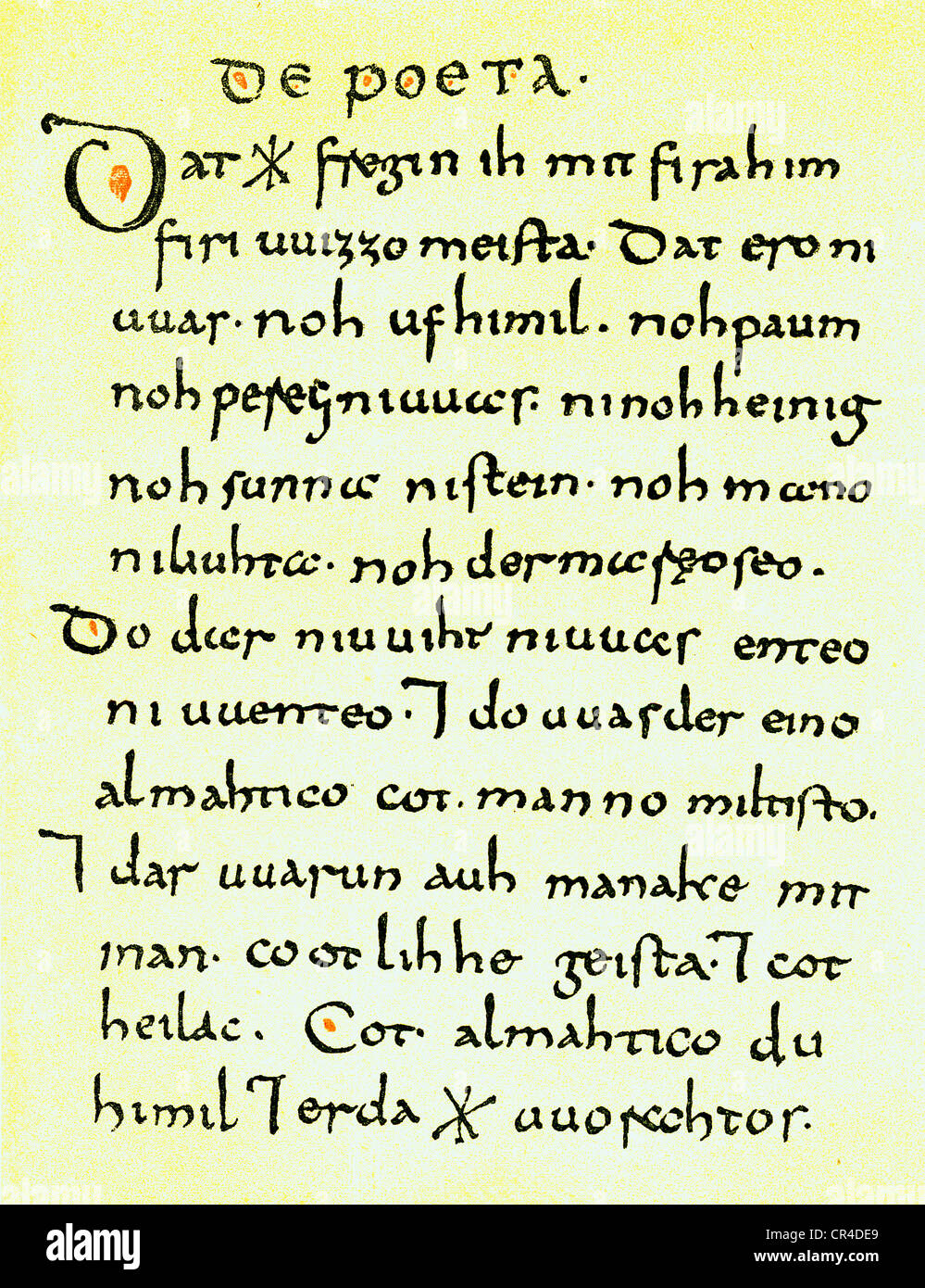 Preghiera di Wessobrunn, scritto circa 790, originale, Bayerische Staatsbibliothek Monaco di Baviera library Foto Stock