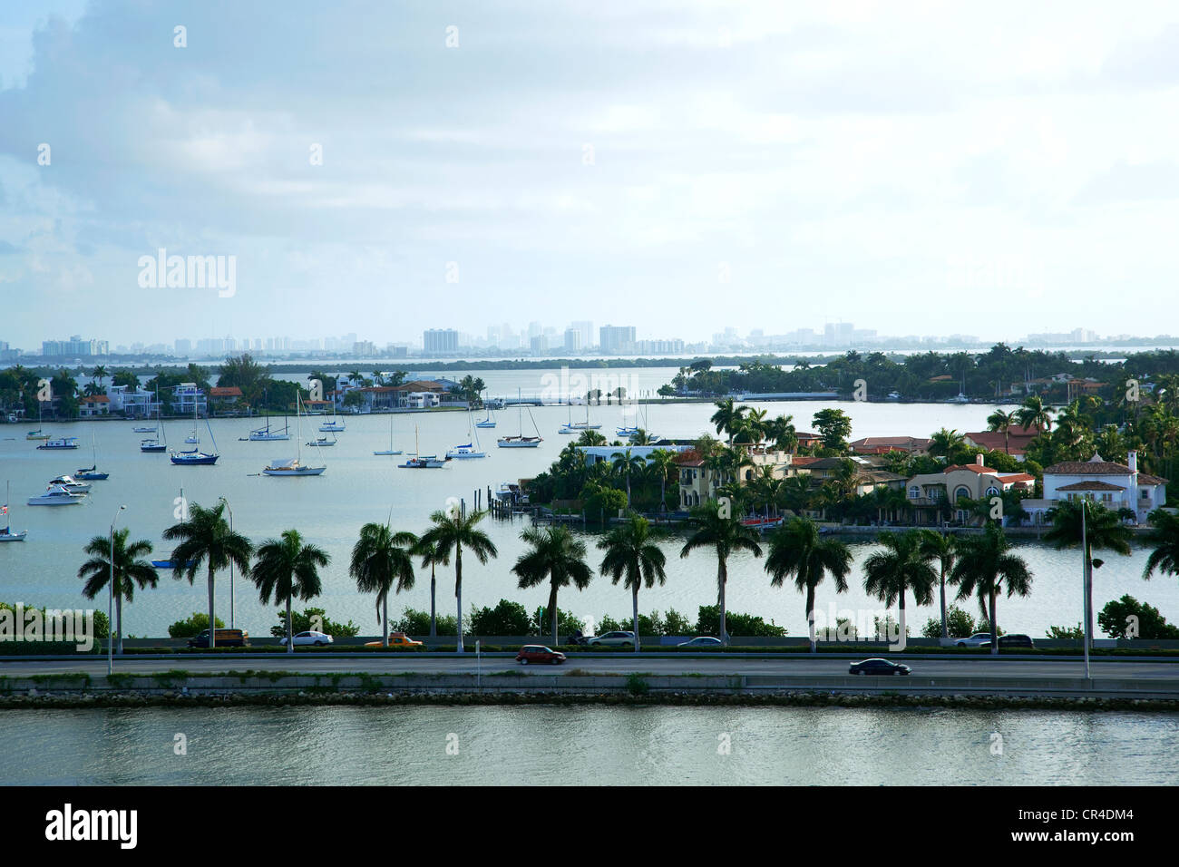 Stati Uniti, Florida, Miami, la Baia di Biscayne, Macarthur Causeway Foto Stock