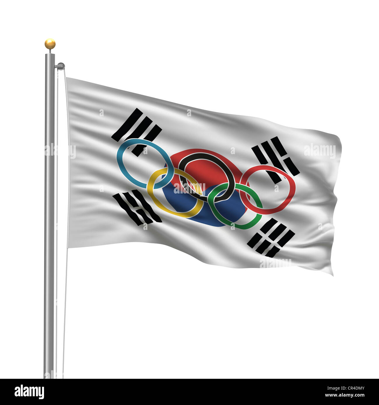 Bandiera della Corea del Sud con anelli olimpici Foto Stock