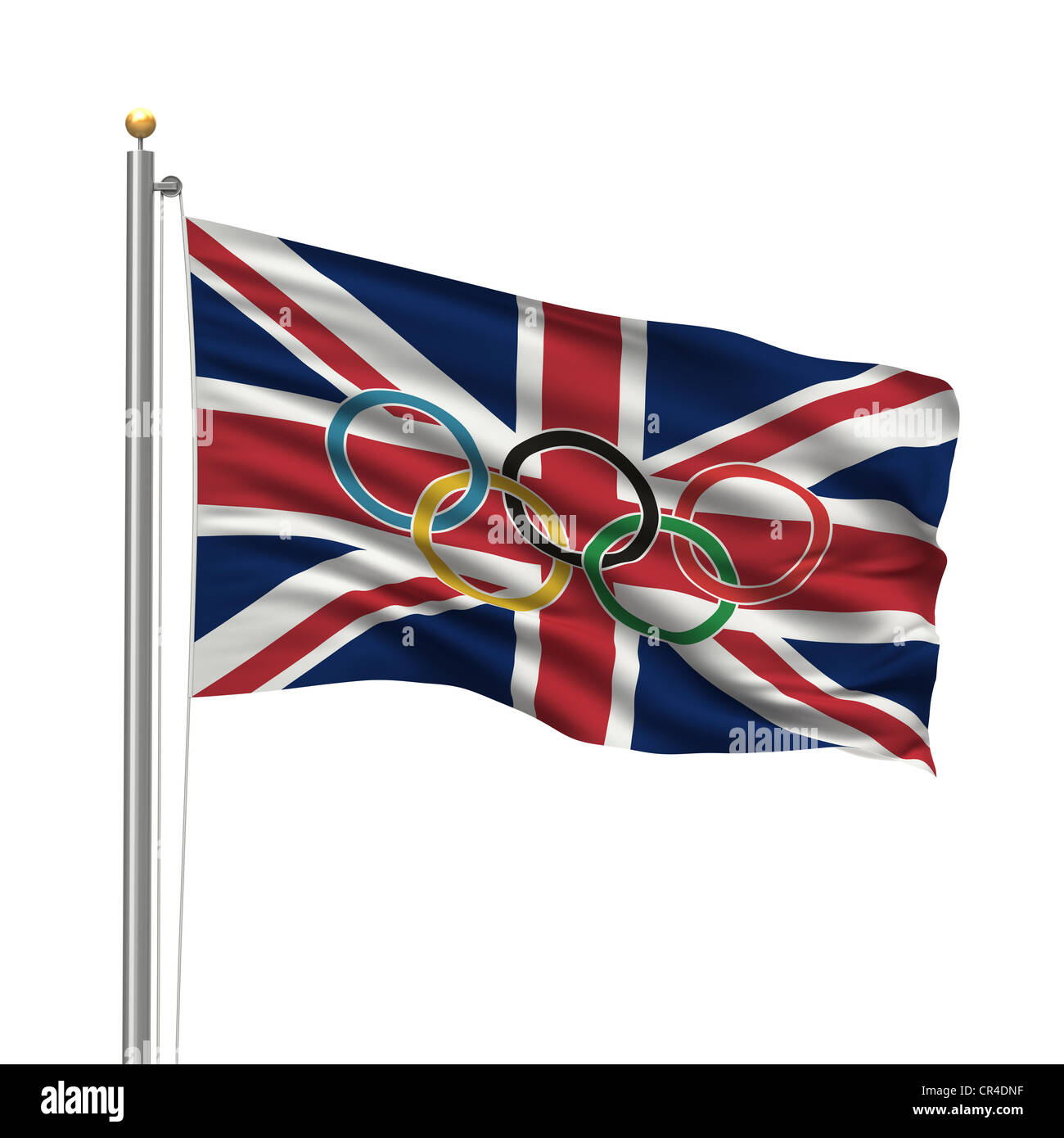 Bandiera del Regno Unito con anelli olimpici Foto Stock