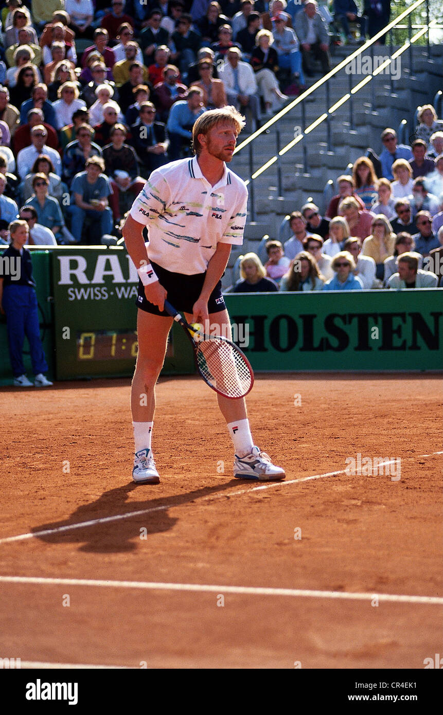Becker, Boris, * 22.11.1967, tennista tedesco, full length, durante un gioco, servire, circa 1993, Foto Stock