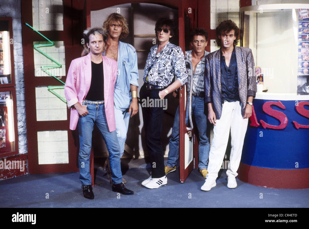Münchener Freiheit, band tedesca, fondata nel 1981, Aron Strobel, Alex Grünwald, Rennie Hatzke, Micha Kunzi, Stefan Zauner, foto di gruppo, 1980s, Foto Stock