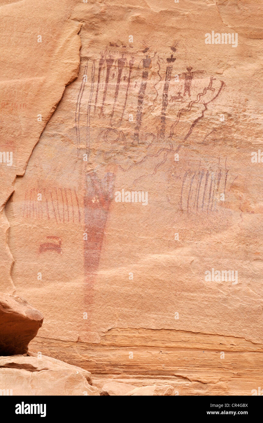 Nativo americana di arte rupestre a Horseshoe Canyon, il Parco Nazionale di Canyonlands, Utah, Stati Uniti d'America, America del Nord Foto Stock