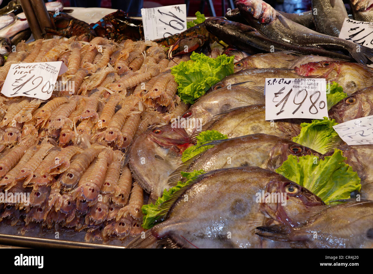 Mercato del Pesce hall, Campo de la Pescaria, il mercato di Rialto, Sestiere San Polo, Venezia, Veneto, Italia, Europa Foto Stock