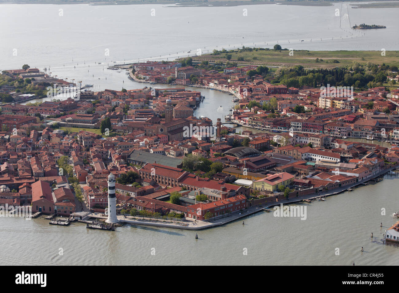 Isola di Murano, vista aerea, Venezia, Sito Patrimonio Mondiale dell'UNESCO, Veneto, Italia, Europa Foto Stock